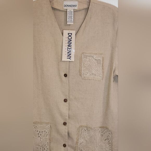 NWT Donnkenny L Beige LINEN Blend Embroidered Shrtslv Buttons Women Top Cardigan - Picture 5 of 8